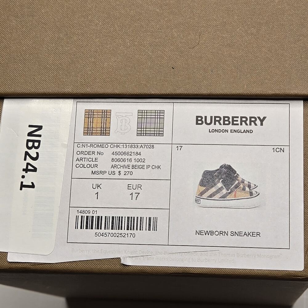 Burberry Vintage Check Cotton Newborn Bootie/Sneaker NWT Sizes EUR 17 / US 1.5/2 - Picture 9 of 11